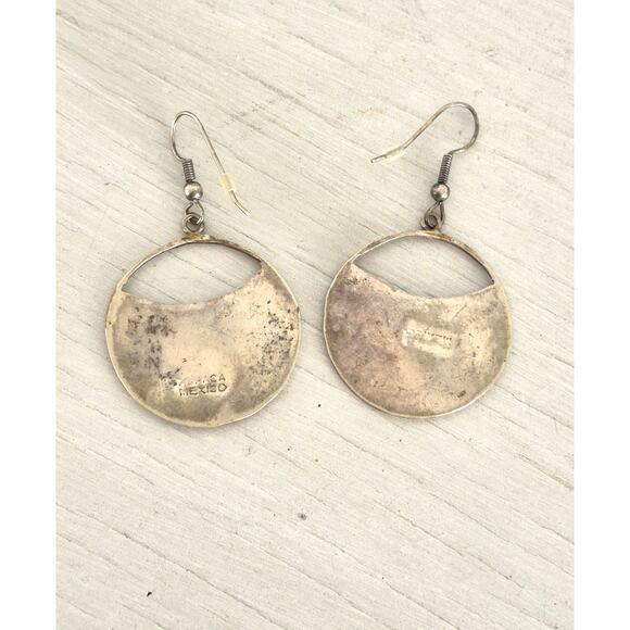 Vintage Alpaca Silver Mother of Pearl Black Enamel Dangle Earrings - Picture 3 of 6